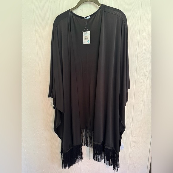 NWT Maui Mamas Elegant Black Fringe Swim Cover Up Kimono One Size - Picture 1 of 4